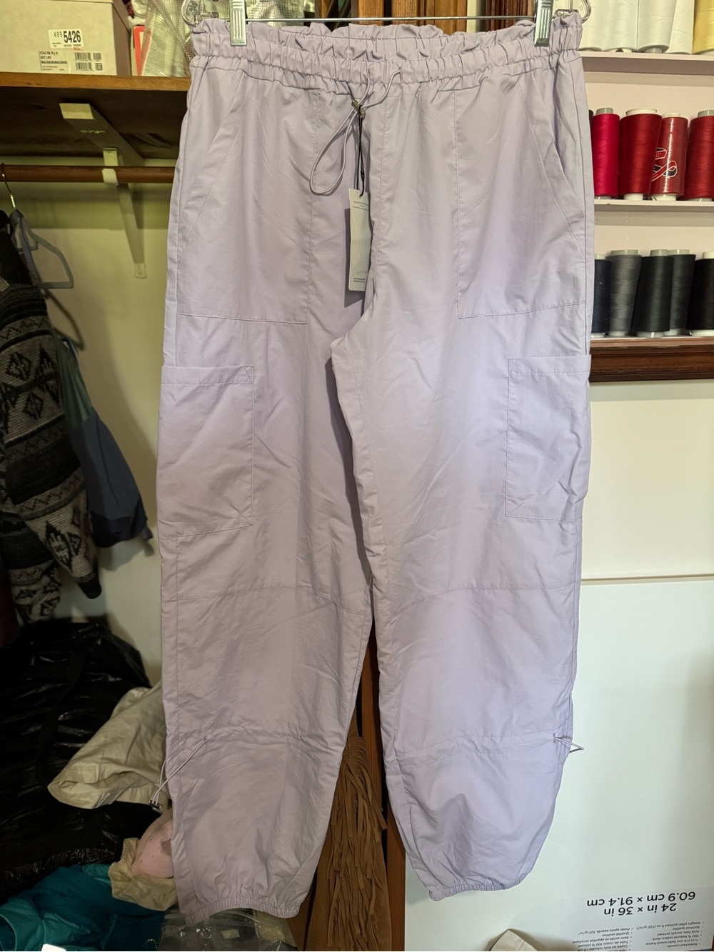 Light Lavender Women's Cargo Jogger Pants with Elastic Waist
